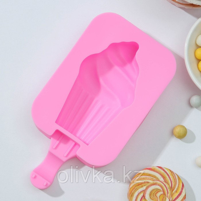 Форма силиконовая для мороженого Доляна «Капкейк», 14×7,5×2,5 см, цвет розовый - фото 2 - id-p113263387