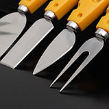 Ножи для нарезки сыра Доляна «Пармезан», 4 предмета, 13 см, цвет жёлтый, фото 2