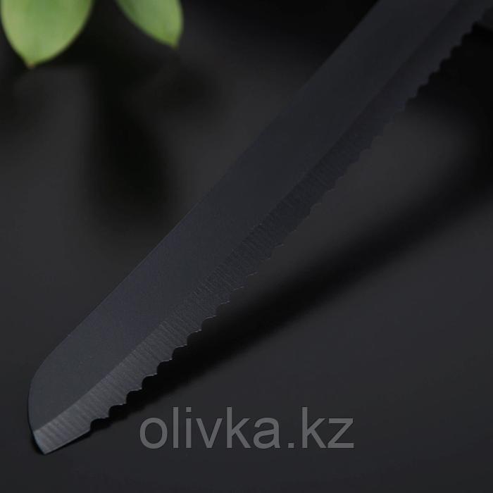 Нож с антиналипающим покрытием Доляна «Супер-блэк», лезвие 20 см, хлебный, цвет чёрный - фото 2 - id-p113258326