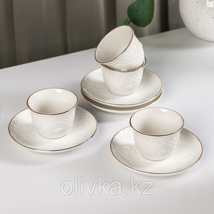 Набор керамический кофейный Coffee, 8 предметов: 4 чашки 70 мл, 4 блюдца, цвет белый - фото 1 - id-p113275908