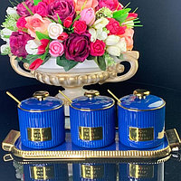 Набор баночек с ложками на подставке Lenardi, 3 предмета, 300 мл, цвет синий