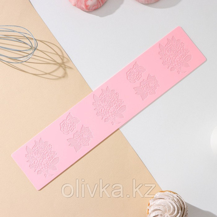 Силиконовый коврик для айсинга Доляна «Розы», 37,5×8×0,1 см, цвет розовый - фото 1 - id-p113275041