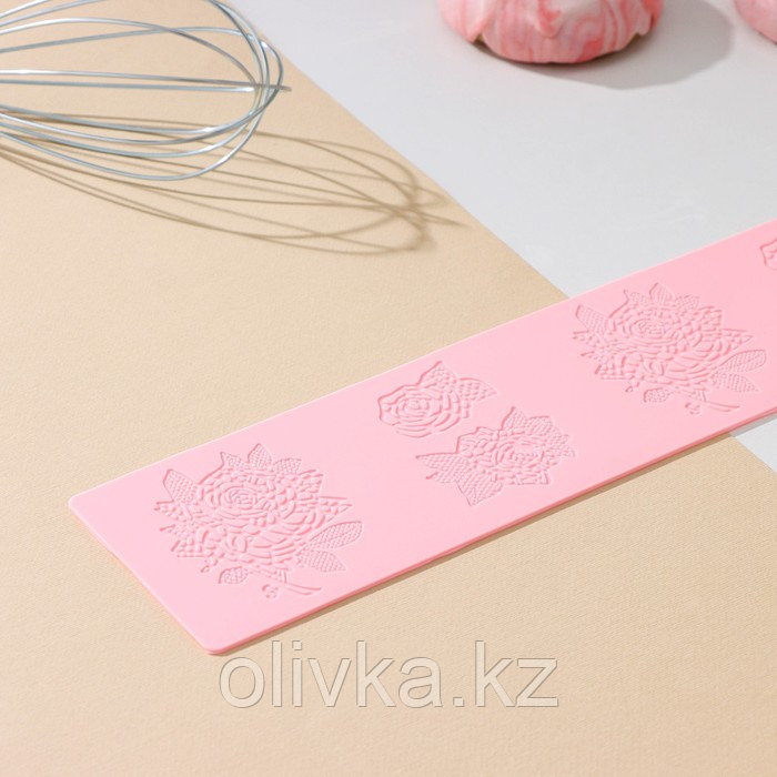 Силиконовый коврик для айсинга Доляна «Розы», 37,5×8×0,1 см, цвет розовый - фото 2 - id-p113275041