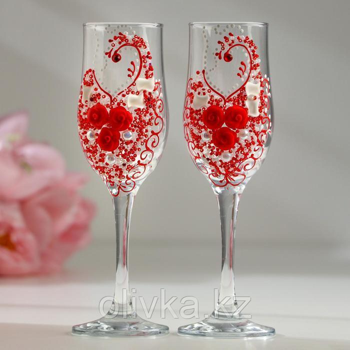 Набор свадебных бокалов "Шик", с розочками, красный - фото 1 - id-p113259982