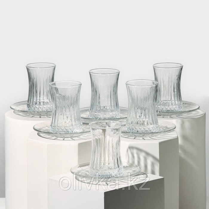 Набор стеклянный для чая Elysia, 12 предметов: стакан 200 мл, 6 шт, блюдце d=13 см, 6 шт - фото 1 - id-p113276669