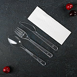 Набор одноразовых приборов «Премиум», 4 в 1, вилка, ложка, нож, салфетка белая, цвет прозрачный, фото 2