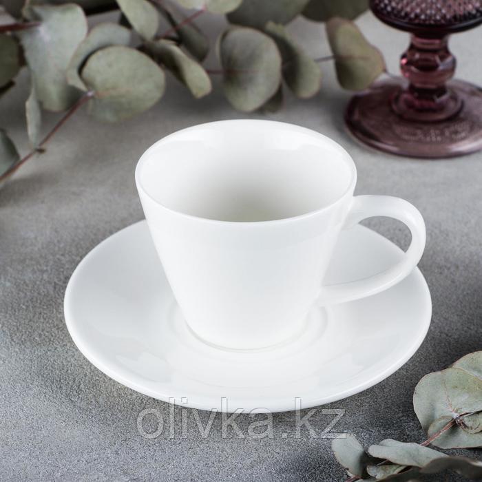 Чайная пара фарфоровая Wilmax, 2 предмета: чашка 180 мл, блюдце d=14 см, цвет белый - фото 1 - id-p113245882