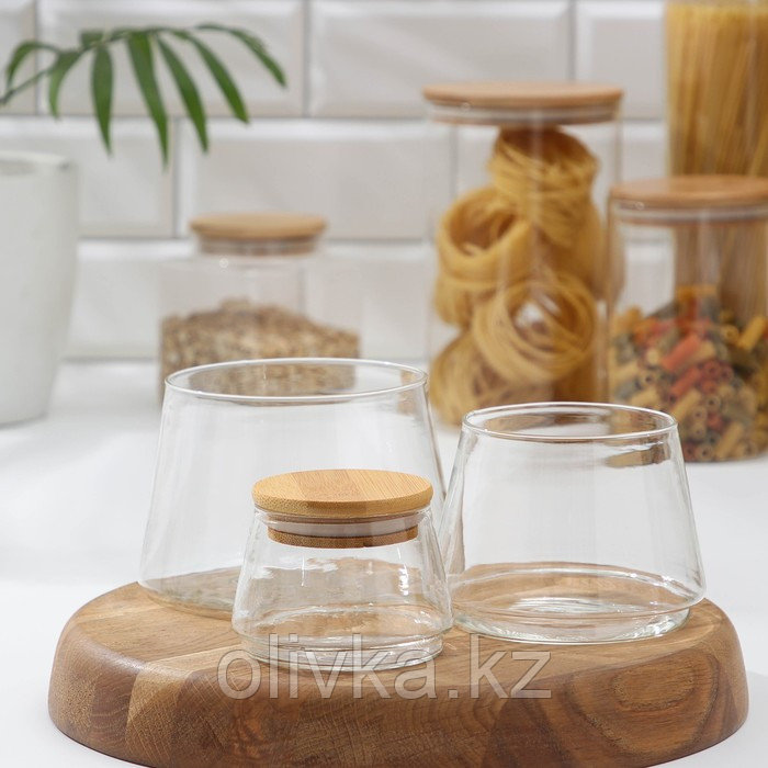 Набор банок стеклянных с бамбуковой крышкой Magistro «Эко», 3 предмета: 220/600/1000 мл, 14×22,5 см, пирамидка - фото 2 - id-p113263418