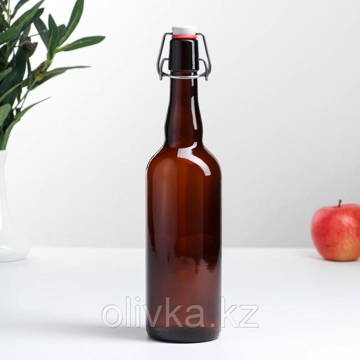 Бутылка бугельная с пробкой, 750 мл, цвет коричневый - фото 1 - id-p113257528