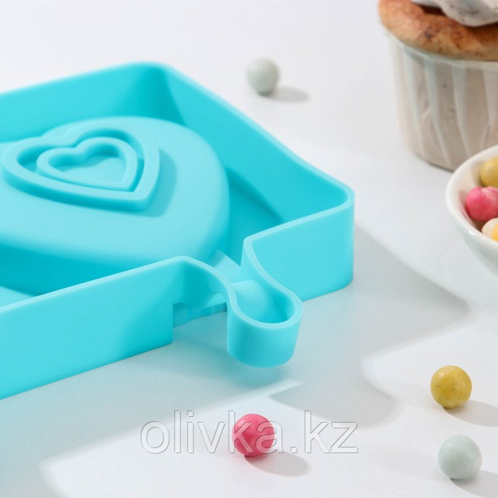 Форма силиконовая для мороженого «Сердечко», 19,5×14×2,5 см, 2 ячейки (8,4×9 см), цвет МИКС - фото 3 - id-p113251356