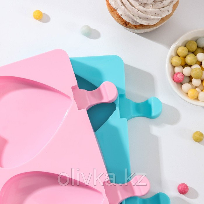 Форма силиконовая для мороженого «Сердечко», 19,5×14×2,5 см, 2 ячейки (8,4×9 см), цвет МИКС - фото 4 - id-p113251356