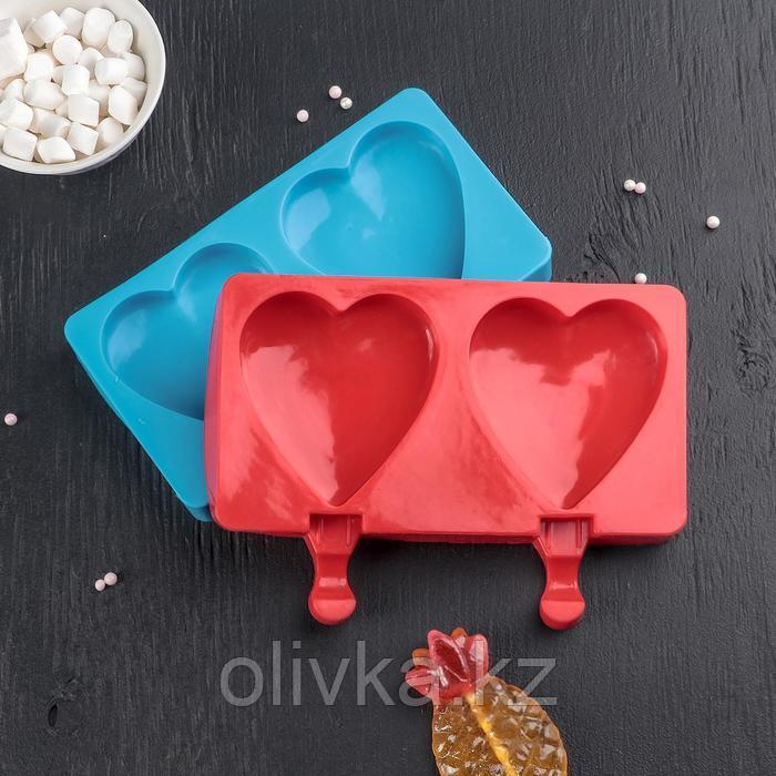 Форма силиконовая для мороженого «Сердечко», 19,5×14×2,5 см, 2 ячейки (8,4×9 см), цвет МИКС - фото 5 - id-p113251356