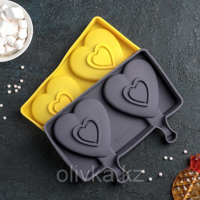 Форма силиконовая для мороженого «Сердечко», 19,5×14×2,5 см, 2 ячейки (8,4×9 см), цвет МИКС - фото 6 - id-p113251356