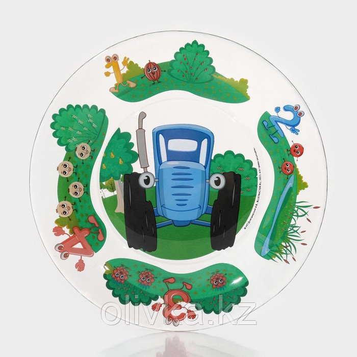 Тарелка стеклянная «Синий трактор. Цифры», d=19.5 см, h=1,8 см, стекло - фото 1 - id-p113279965