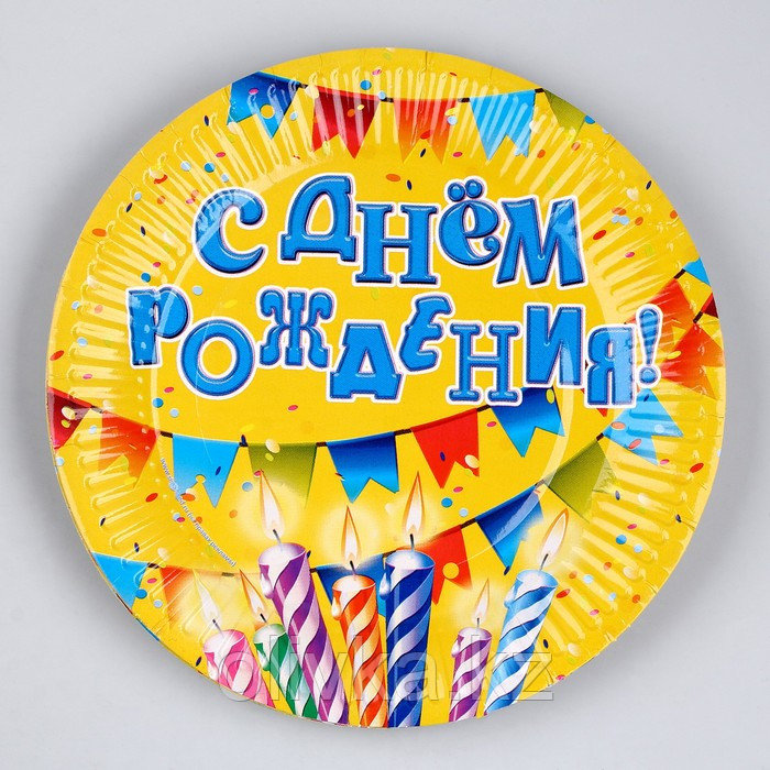 Тарелка бумажная «С днём рождения», свечи и гирлянда, набор 6 шт. - фото 4 - id-p113244943