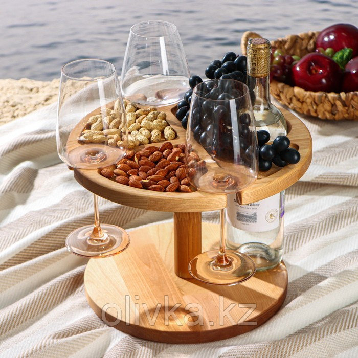 Столик-поднос для вина с менажницей Adelica, на 3 персоны, d=30×2,8 см, берёза - фото 2 - id-p113266030