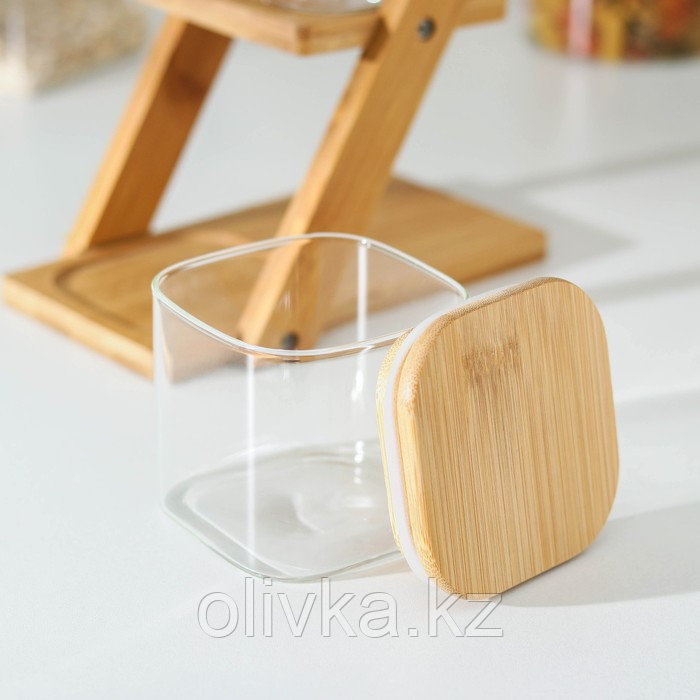 Набор банок стеклянных для сыпучих продуктов «Эко», 300 мл, 21×10×30 см, на подставке, 3 шт - фото 2 - id-p113265154