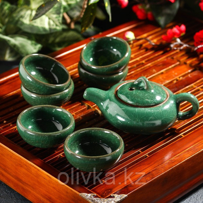 Набор для чайной церемонии керамический «Лунный камень», 7 предметов: чайник 150 мл, 6 пиал 50 мл, цвет