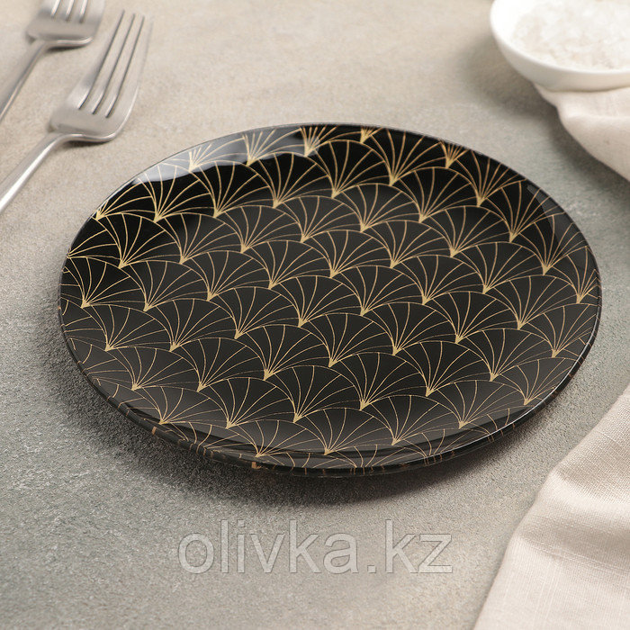 Тарелка стеклянная пирожковая Доляна «Золотое перо», d=17,5 см, цвет чёрный - фото 2 - id-p113256768