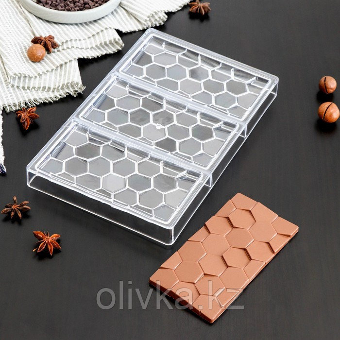 Форма для шоколада и конфет KONFINETTA «Соты», 3 ячейки, 27,5×17,5×2,5 см, ячейка 15,3×7,5х0,8 см - фото 1 - id-p113264269