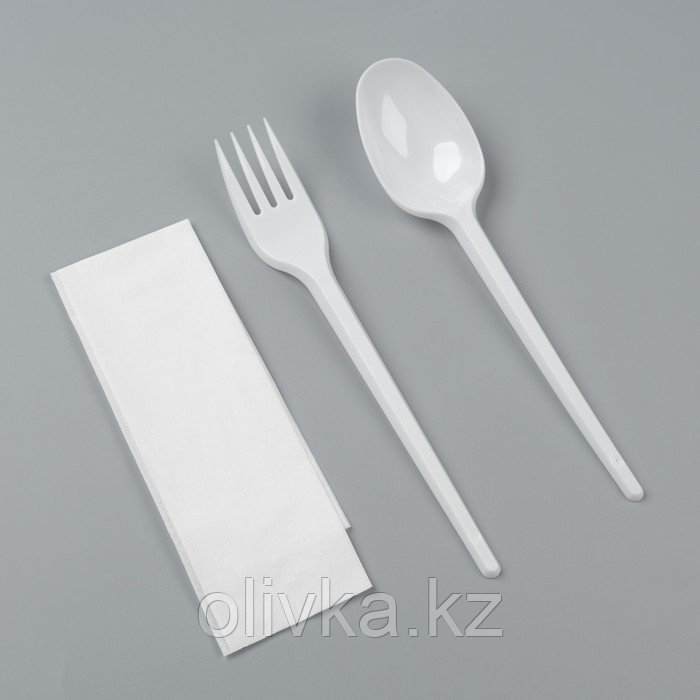 Набор одноразовой посуды «Белый» вилка, ложка, салфетка, 16,5 см - фото 1 - id-p113275961