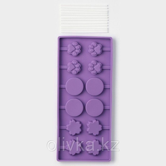 Форма силиконовая для леденцов Доляна «Вкусная сладость», 26,5×11,5 см, 12 ячеек (d=4 см), с палочками, цвет - фото 2 - id-p113253978
