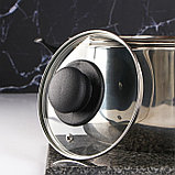 Крышка стеклянная для сковороды и кастрюли «Доляна», d=14 см, нержавеющий обод, пластиковая ручка, фото 2