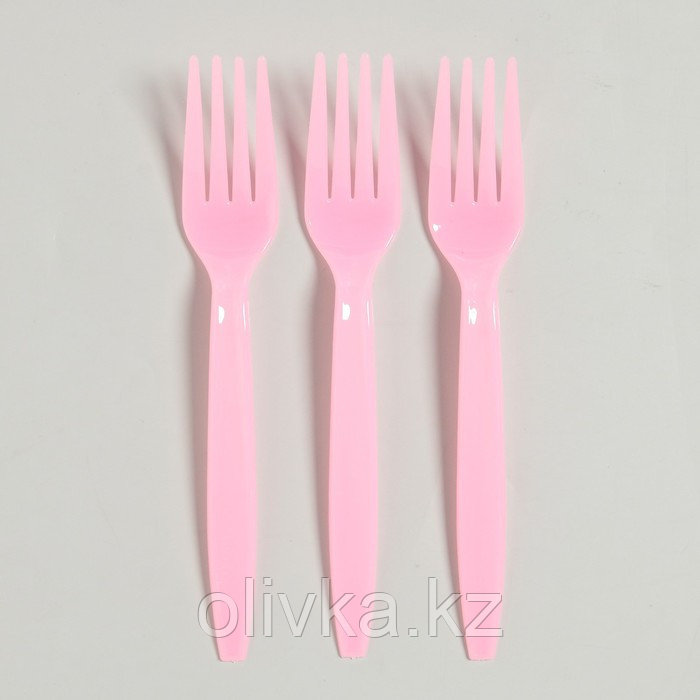Вилки пластиковые, 6 шт., цвет розовый - фото 1 - id-p113266047