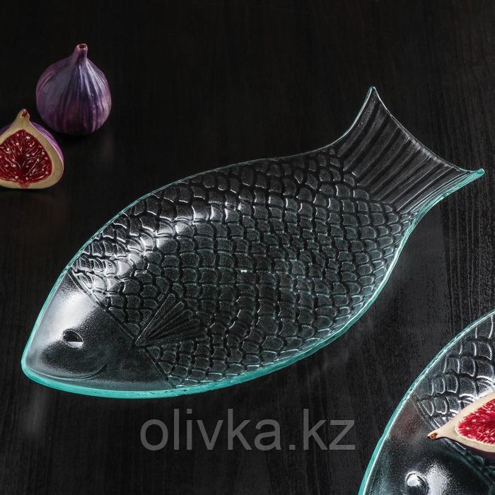 Блюдо стеклянное сервировочное Magistro «Авис. Рыба», 21×40,5×4 см, цвет прозрачный - фото 1 - id-p113262703