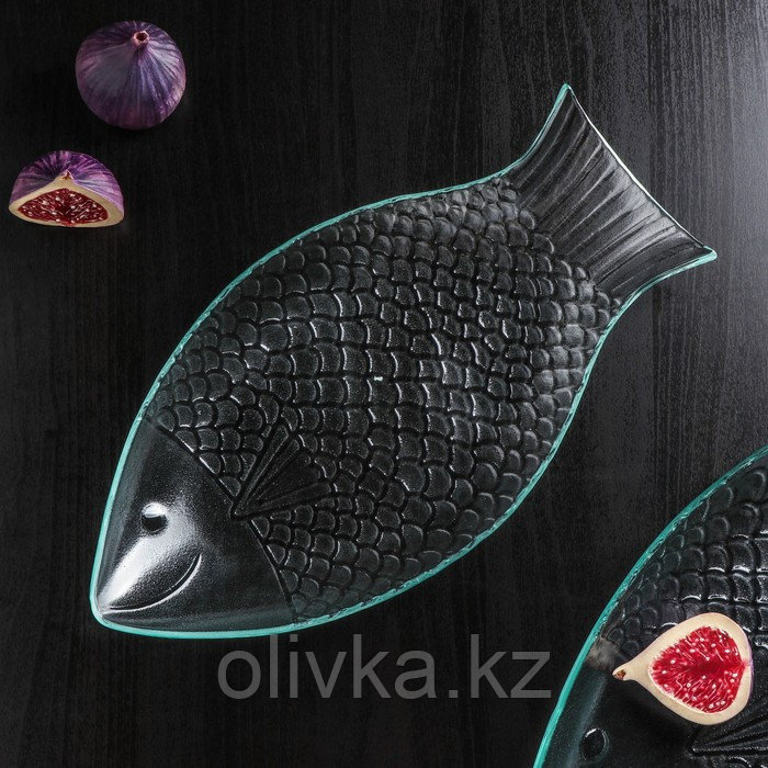 Блюдо стеклянное сервировочное Magistro «Авис. Рыба», 21×40,5×4 см, цвет прозрачный - фото 2 - id-p113262703