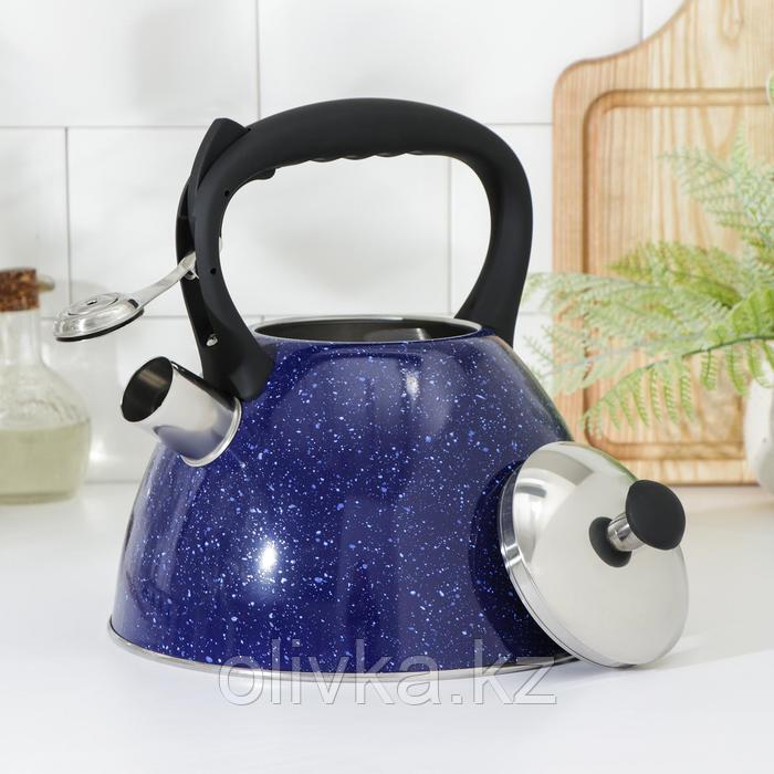 Чайник со свистком из нержавеющей стали Доляна «Космос», 3 л, цвет синий - фото 2 - id-p113260058