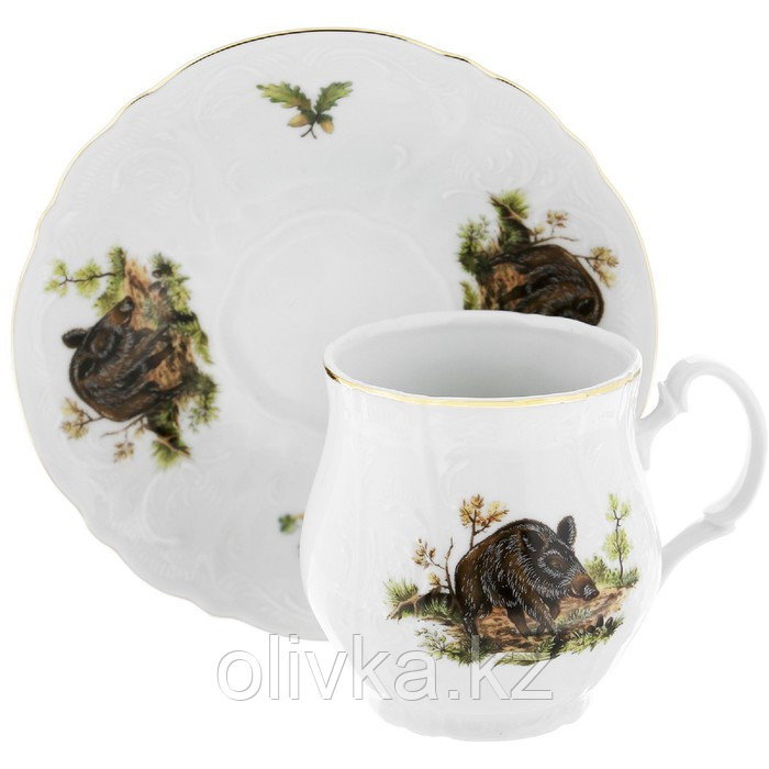 Чашка для чая 310 мл с блюдцем 160 мм Bernadotte, декор «Охотничьи сюжеты», цвет МИКС - фото 3 - id-p113255855