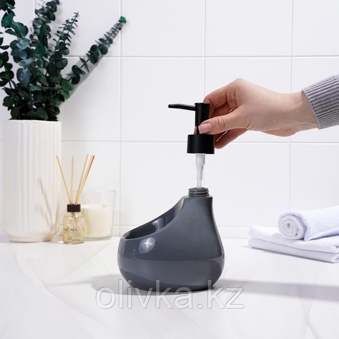 Дозатор для мыла с подставкой для губки SAVANNA Drop, 450 мл, цвет серый - фото 5 - id-p113266860