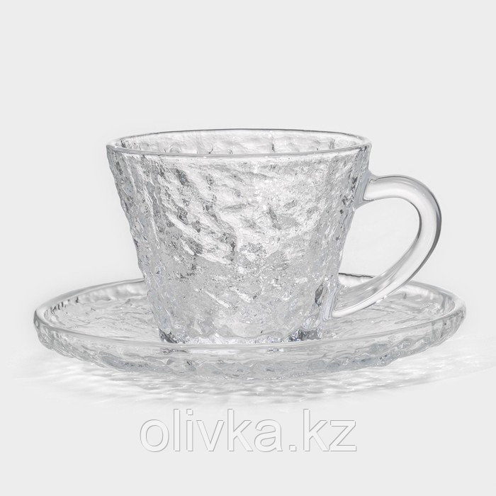 Сервиз чайный стеклянный «Вулкан», 12 предметов: 6 чашек 180 мл, 6 блюдец d=14см, цвет прозрачный - фото 2 - id-p113279177