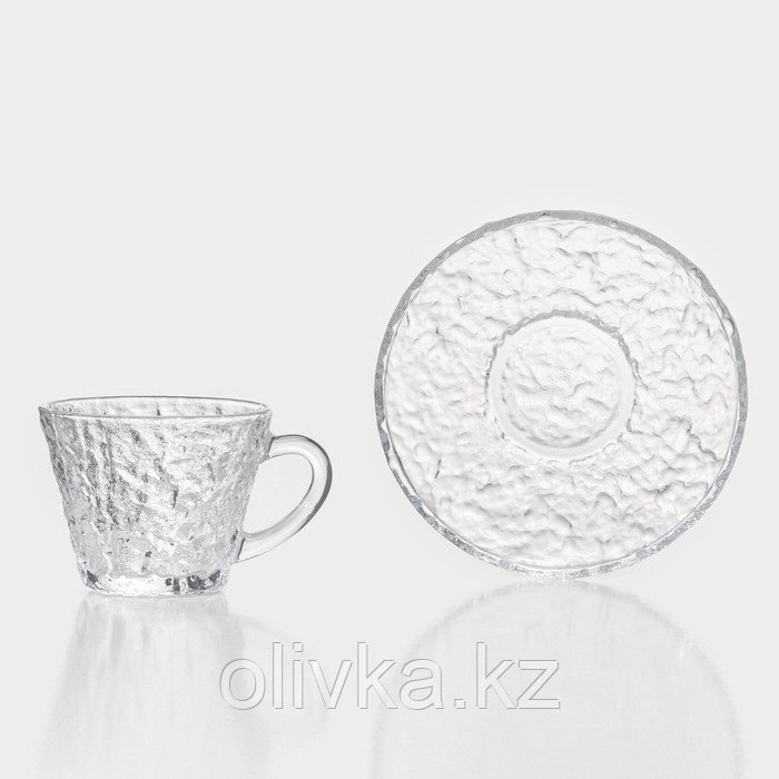 Сервиз чайный стеклянный «Вулкан», 12 предметов: 6 чашек 180 мл, 6 блюдец d=14см, цвет прозрачный - фото 3 - id-p113279177