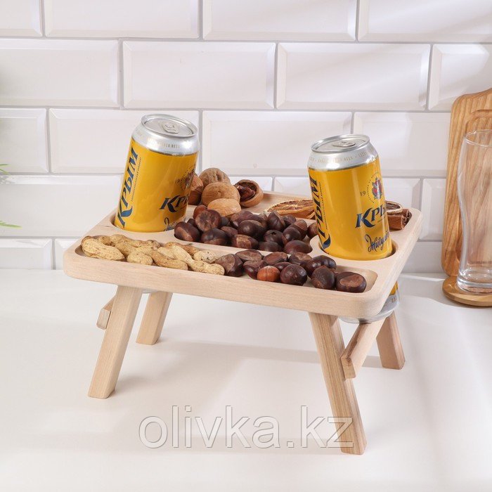 Столик - поднос для пива с менажницей и складными ножками "Делу время, пиво ЩАС" береза - фото 1 - id-p113270420