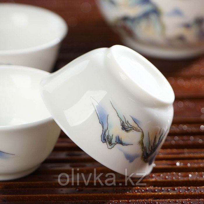 Набор чайный керамический «Восточная мудрость», 4 предмета: 3 пиалы 40 мл, гайвань 240 мл, цвет белый - фото 4 - id-p113274275
