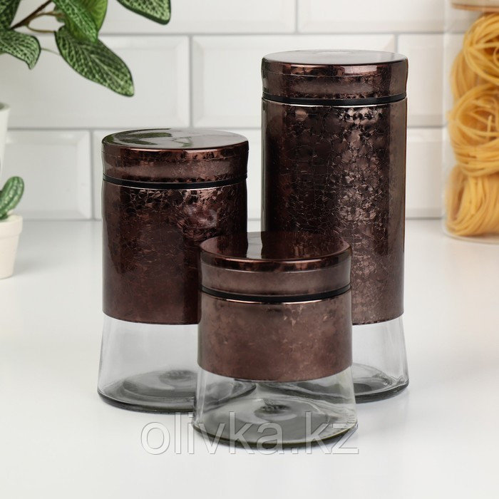 Набор банок стеклянных для сыпучих продуктов «Богема», 3 предмета: 350/550/800 мл, цвет коричневый - фото 2 - id-p113269450