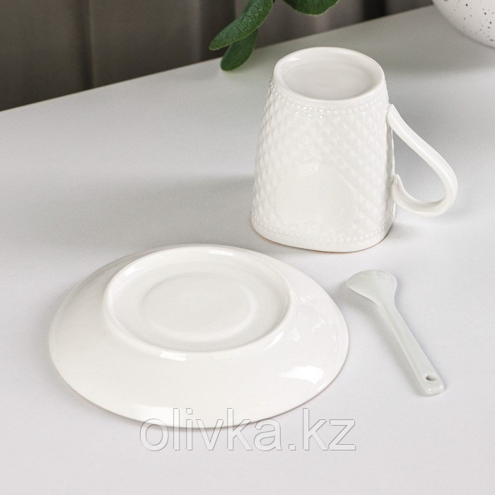 Кофейная пара керамическая с ложкой Coffee, 2 предмета: кружка 190 мл, блюдце, цвет белый - фото 6 - id-p113276012