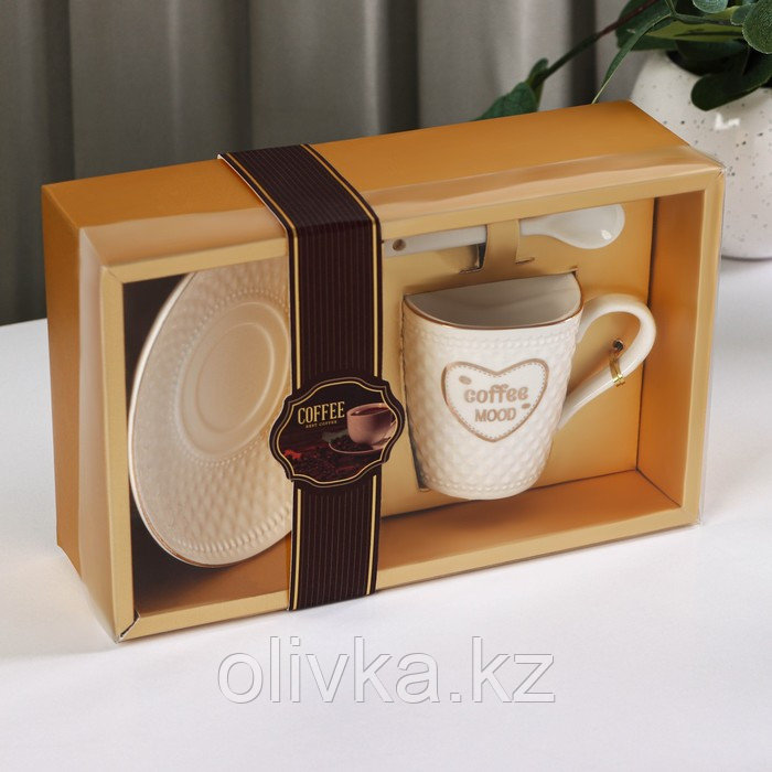 Кофейная пара керамическая с ложкой Coffee, 2 предмета: кружка 190 мл, блюдце, цвет белый - фото 8 - id-p113276012