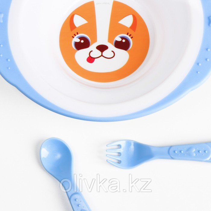 Набор детской посуды «Корги», тарелка на присоске 250мл, вилка, ложка - фото 3 - id-p113264325