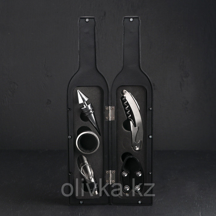 Набор для вина Доляна «Бутылка», 5 предметов: пробка, кольцо, каплеуловитель, штопор, нож для срезания фольги