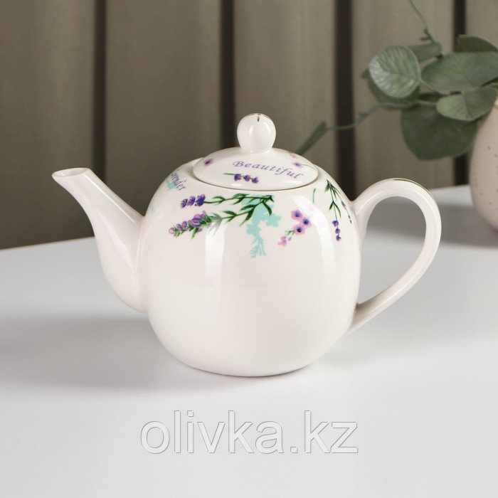 Чайник фарфоровый заварочный Доляна «Лаванда», 800 мл, цвет белый - фото 1 - id-p113252326