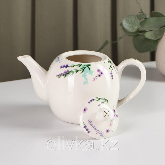 Чайник фарфоровый заварочный Доляна «Лаванда», 800 мл, цвет белый - фото 2 - id-p113252326