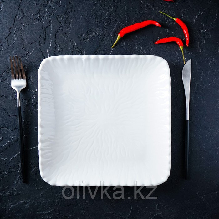Тарелка фарфоровая квадратная Magistro «Бланш. Цветок», 22,5×22,5 см, цвет белый - фото 9 - id-p113258431
