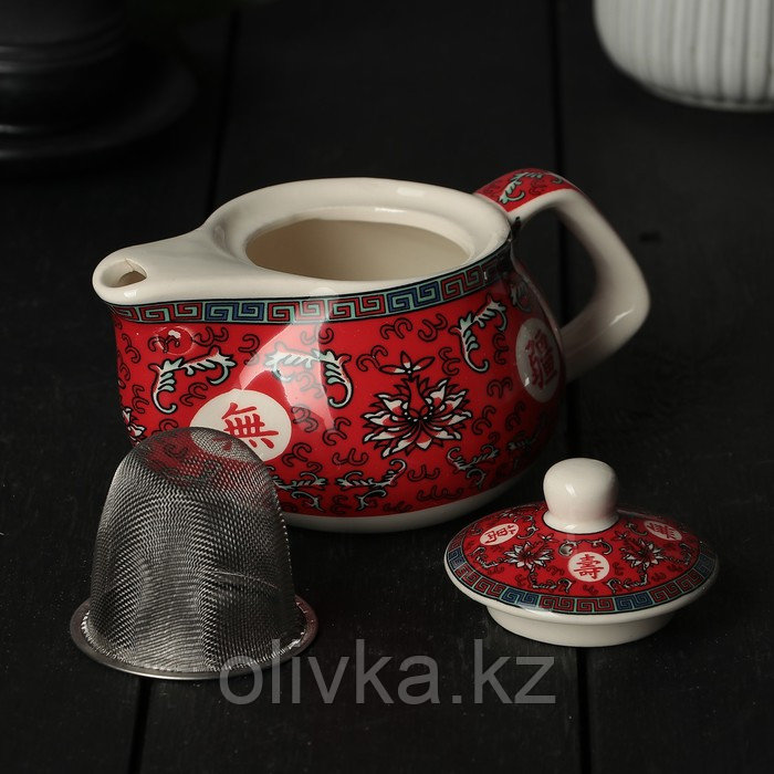 Чайник керамический заварочный с металлическим ситом «Лотос», 200 мл, цвет красный - фото 2 - id-p113251467