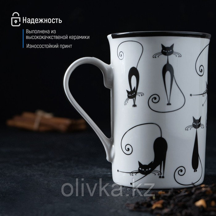 Кружка фарфоровая Доляна «Чёрный кот», 300 мл, цвет белый - фото 5 - id-p113251473