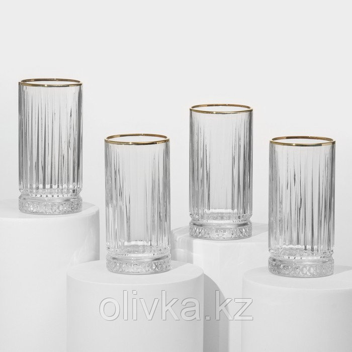 Набор стеклянных стаканов Elysia, 365 мл, 4 шт, с золотой каймой - фото 1 - id-p113278430