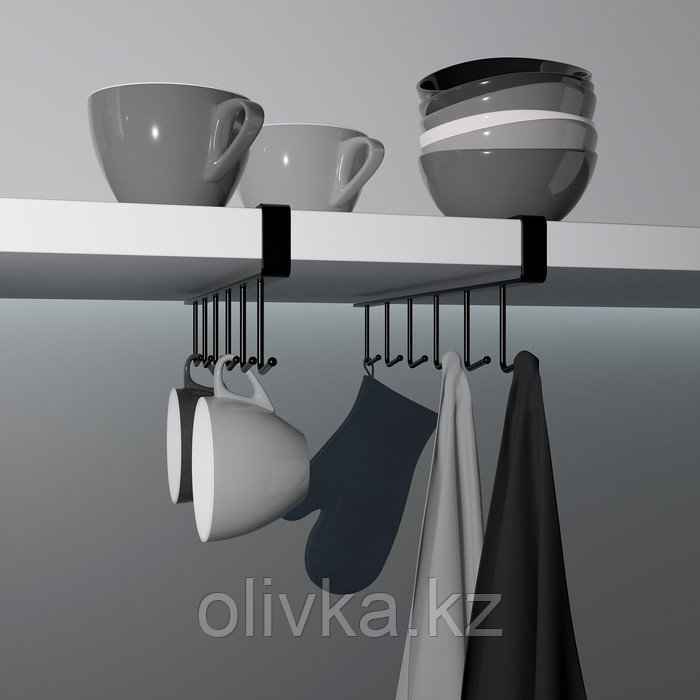 Держатель кухонный подвесной на 6 предметов Доляна, 1,5×26×7 см, цвет чёрный - фото 5 - id-p113257617