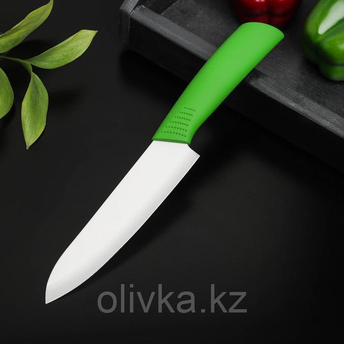 Нож керамический Доляна «Симпл», лезвие 15 см, ручка soft touch, цвет зелёный - фото 2 - id-p113259235